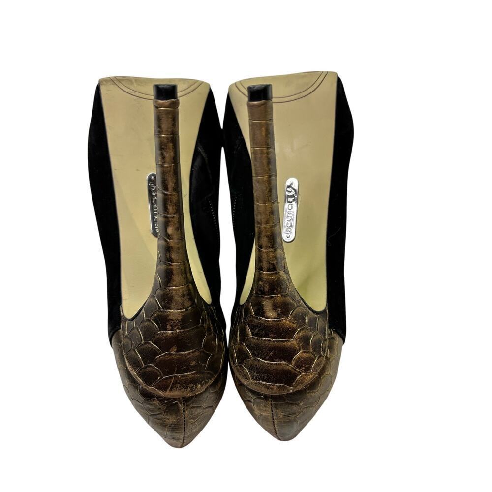 Boutique 9 Colton Black Suede Nine West Snake Gold Platform High Heels Size 6 - Picture 6 of 13
